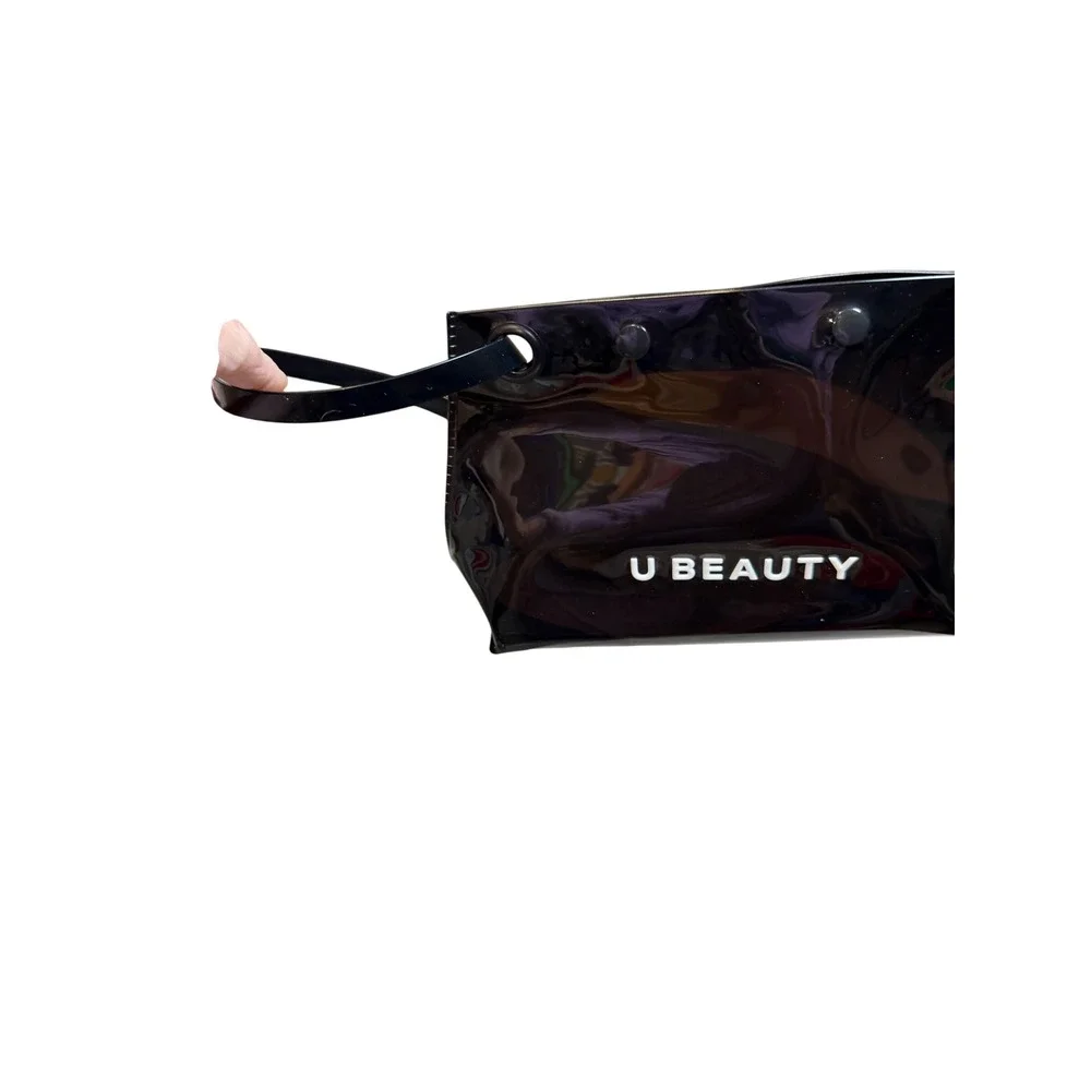 U‎ Beauty Black Clear PVC Makeup Bag Travel Pouch Wristlet Snap Closure Logo